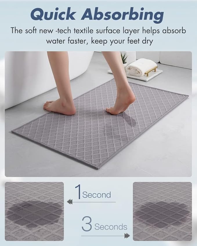 AMOAMI Ultra Thin Bathroom Mat Runner Rug, Rubber Backed Non Slip Absorbent, Grey, 24" x 70"
