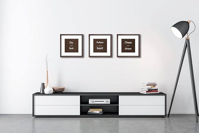 12x12 Walnut Picture Frame Set of 3 for Pictures 8x8 with Mat or 12x12 Without Mat,Wall or Tabletop Gallery Photo Frames with Real Glass