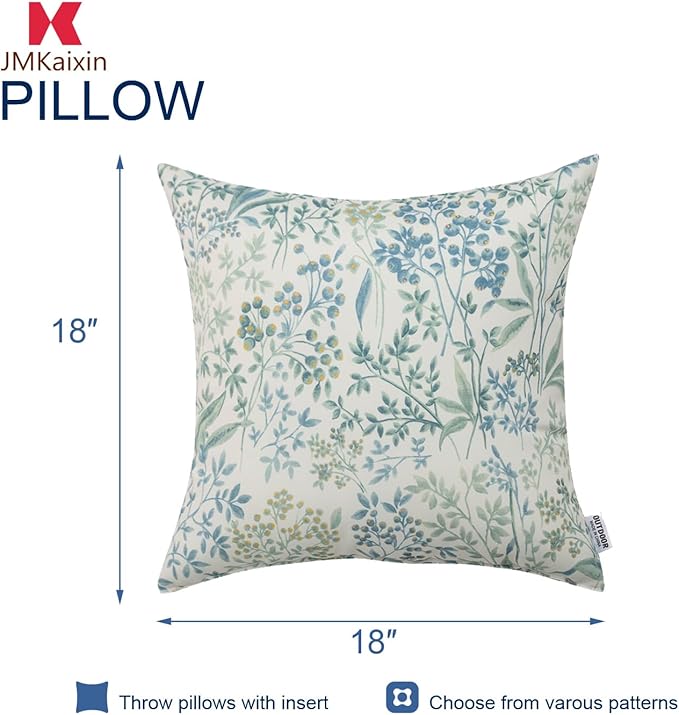 Outdoor/Indoor Throw Pillows, Pack of 2 Waterproof Decorative Throw Pillows with Inserts, 18”x18” Square Pillows for Bed, Couch, Sofa and Patio Furniture