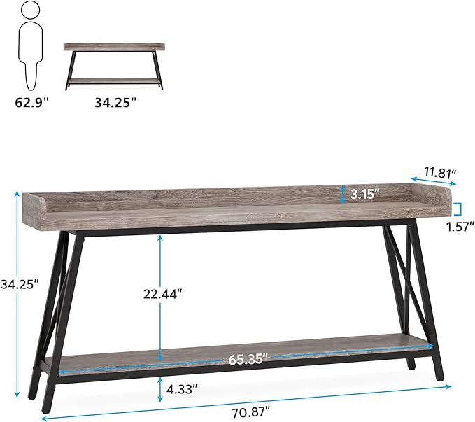 Tribesigns 70.9 inch Extra Long Console Table Behind Couch, Rustic Industrial Sofa Table for Living Room, Narrow Entryway Hallway Long Bar Table (Grey)