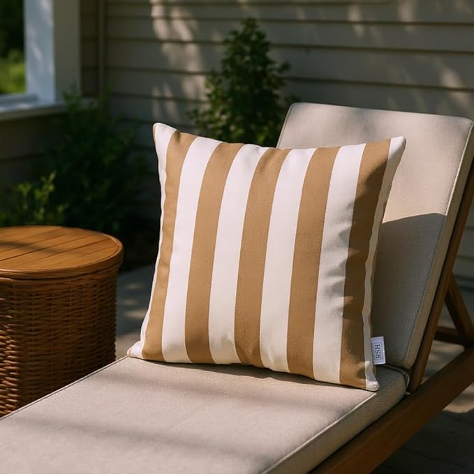 RSH DECOR: Sunbrella Square Throw Pillows Set of 4 | 20" x 20" | Water and Fade-Resistant Performance Fabric | Outdoor Pillow Covers with Down-Alternative Inserts | Maxim Heather Beige