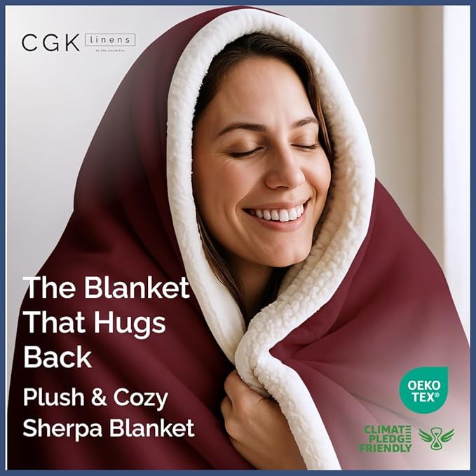 Sherpa Fleece Blanket Queen Size - Reversible Sherpa Fleece Queen Blanket - Super Soft Double Sided for Bed, Sofa, Couch - Thick, Warm, and Plush - Luxurious Bedding for Winter - Burgundy, 90" x 90"
