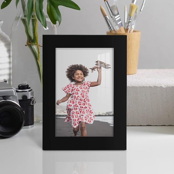 Renditions Gallery 5x7 inch Picture Frame High-end Modern Style, Made of Solid Wood and High Definition Glass Ready for Wall and Tabletop Photo Display, Black Frame