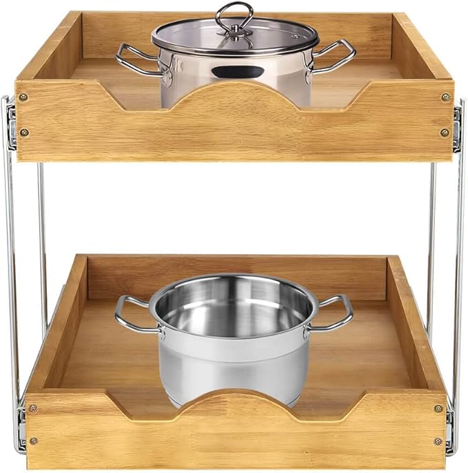 DINDON 2 Tier Pull Out Cabinet Organizer (11" W x 21" D) Double Tier Slide Out Wood Drawer Under Cabinet Storage And Organization