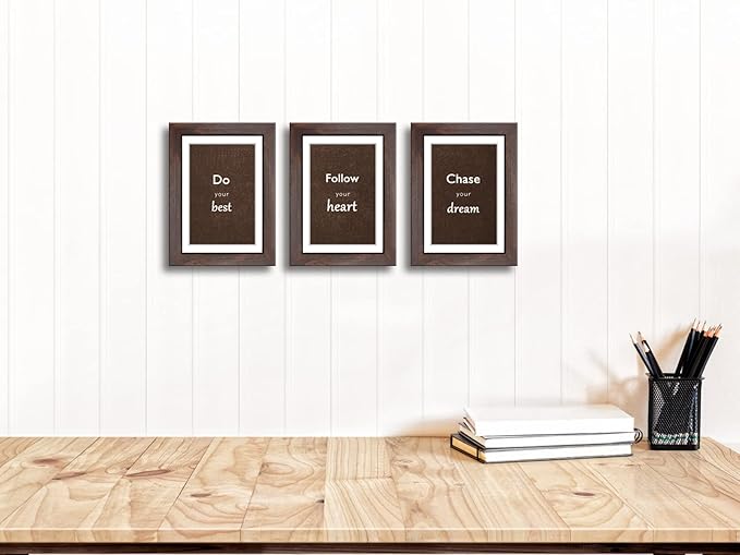 5x7 Walnut Picture Frame Set of 3 with Real Glass for Pictures 4x6 with Mat or 5x7 Without Mat, Wall or Tabletop Gallery Photo Frames