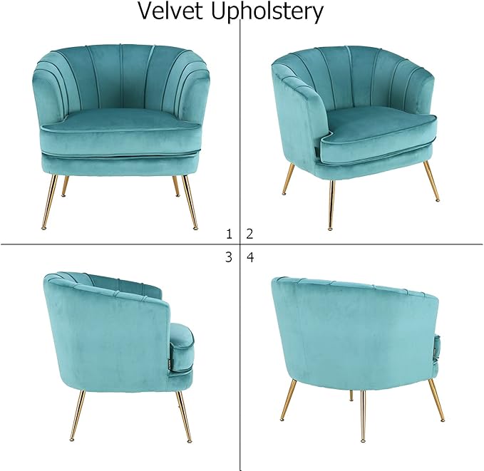 Velvet Barrel Accent Chair Comfy Club Armchair Modern Lounge Reading Chair with Gold Legs for Living Room/Bedroom, Dark Teal