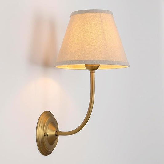 Vintage Fabric Wall Sconce Linen Cloth Shade, E26 Hardwired Indoor 1-Light Wall Mounted Lamp Fixture for Living Room Bedroom Stairs Hallway