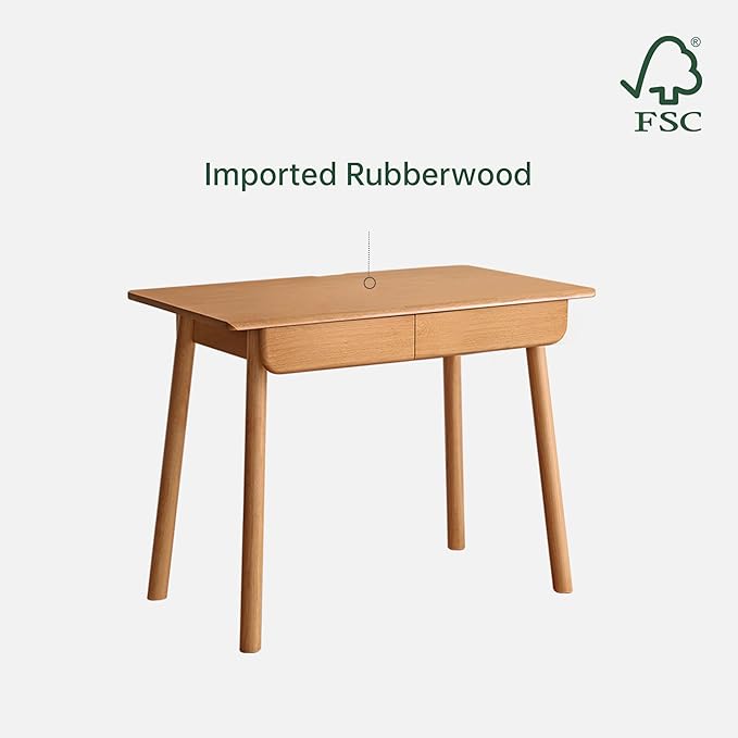 YESWOOD Solid Wood Desk, Mid Century Modern Computer Desk, Office Desk with Drawers for Home Office Study Vanity 31.49" W