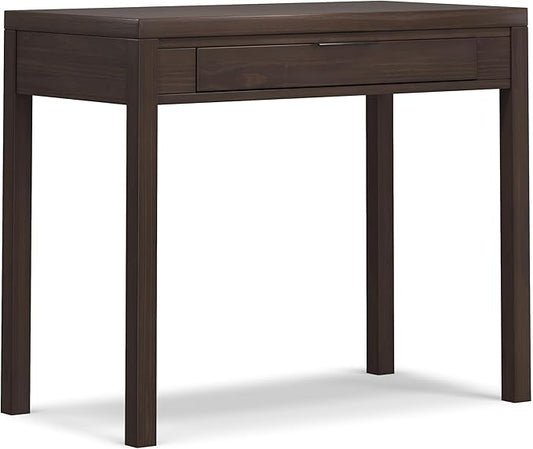 SIMPLIHOME Hollander Small Desk - 38-Inch Wide Solid Wood Writing Desk in Warm Walnut Brown, Contemporary Home Office Computer Table for Study or Compact Space with Flip-Down Keyboard Tray
