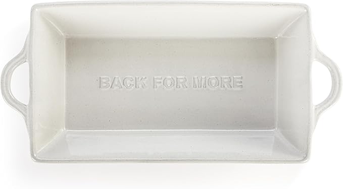 DEMDACO Gather 'Round Collection Back For More Warm & Toasty Classic White 9 x 5 Stoneware Serving Loaf Pan Baking Dish
