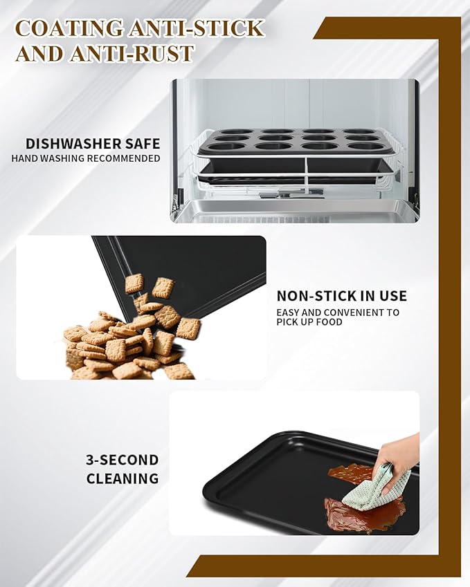 Nonstick Baking Pans Set, 19 PCS Stackable Bakeware Sets, Oven Pan Set Includes Baking Tray, Cookie Sheet, Cake Pans, Loaf Pan, Muffin Pan, Silicone Cups