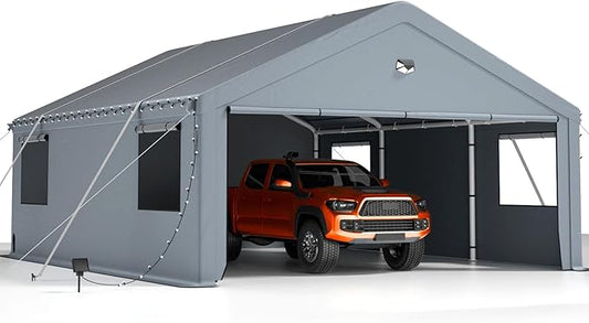 13x25FT Heavy Duty Carport Canopy,Extra Large Portable Car Tent Garage with Roll-up Windows and All-Season Tarp Cover,Removable Roof &Side Walls for Car, SUV,Boats&Truck Shelter Logic Storage