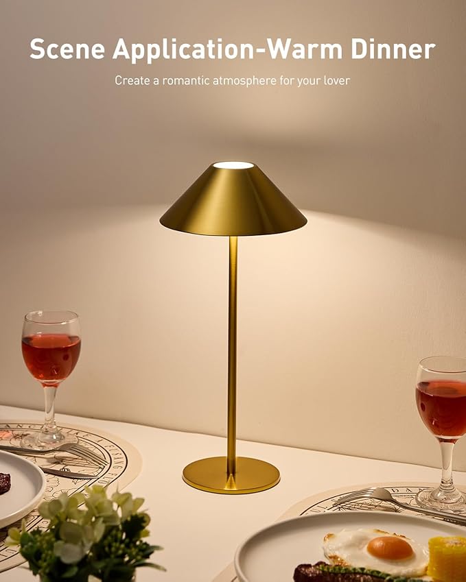 Bojim Gold Cordless Table Lamp, Rechargeable Touch Lamps with 3 Color Dimming, Wireless Battery Operated Lamp for Bedroom/Living Room