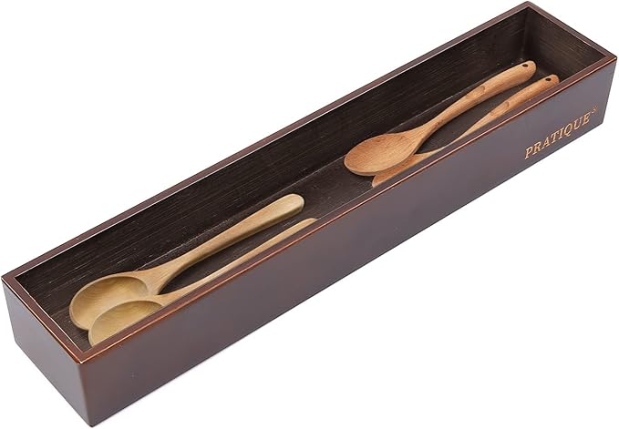 Bamboo Drawer Organizer,Kitchen Utensil Organizer Silverware Tray,Cutlery Holder, Wood Storage Box for Flatware, Makeup, Bathroom, Office Desk,15 * 3 * 2,Nut-brown