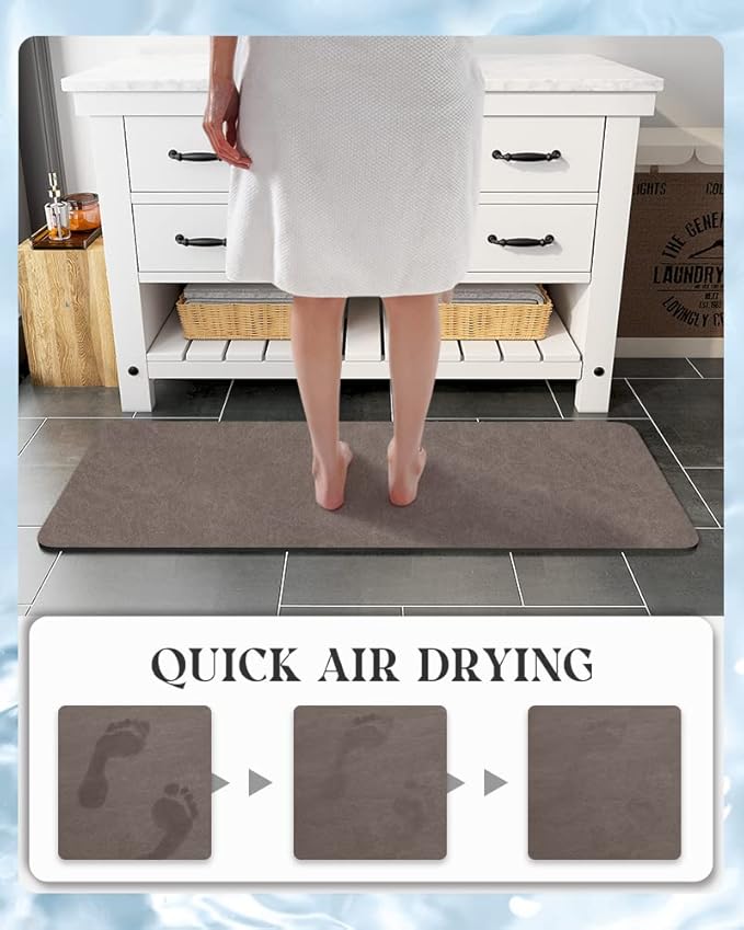 MontVoo -Bath Mat Rug-Rubber Backing Non Slip Quick Dry Absorbent Thin Bathroom Rugs Fit Under Door-Faux Suede Surface Bathroom Floor Mats-Shower Rug for in Front of Bathtub Shower Brown 17"x59"