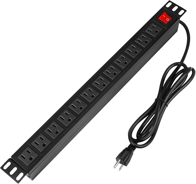 BTU Power Surge Protector Rack-Mount PDU, 12 Outlet Power Strip with Switch, Metal Mountable Heavy Duty for Server Racks, Garage Shop, Industrial Commercial (Black 10FT)