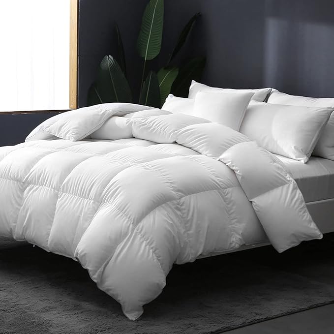 APSMILE Luxury All Season Down Feather Fibers Comforter Full/Queen Size Duvet Insert - 100% Organic Cotton, High Fill Power Medium Warmth, (Ivory White, 90X90)