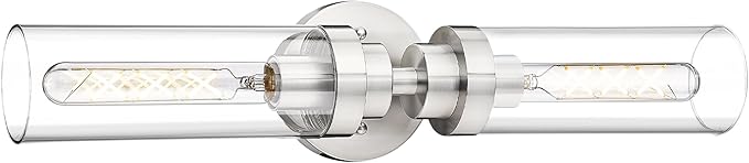 Emak Brushed Nickel Vanity Lights for Bathroom, Modern 22 Inch Bathroom Light Fixtures, 2-Light Cylinder Wall Sconces with Clear Glass Shade for Bathroom, Bedroom, Hallway, VL085-BN-2