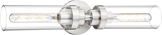 Emak Brushed Nickel Vanity Lights for Bathroom, Modern 22 Inch Bathroom Light Fixtures, 2-Light Cylinder Wall Sconces with Clear Glass Shade for Bathroom, Bedroom, Hallway, VL085-BN-2