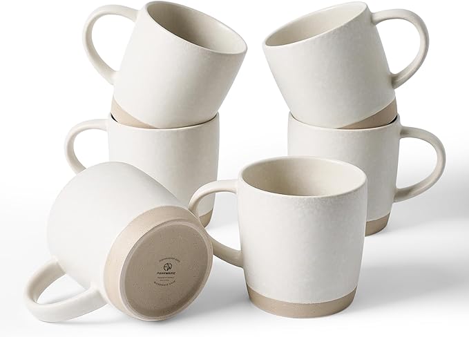 famiware Coffee Mugs Set of 6, Milkyway 13 oz Mug Set, Ceramic Cup Set with Handle for Coffee, Tea, Cocoa, Milk, Matte White