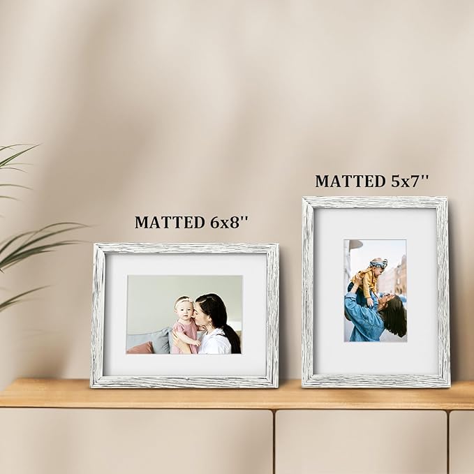 Egofine 9x12 Picture Frames Made of Solid Wood with Plexiglass, Display Pictures 5x7/6x8 with Mat or 9x12 Without Mat for Tabletop and Wall Mounting, Driftwood White