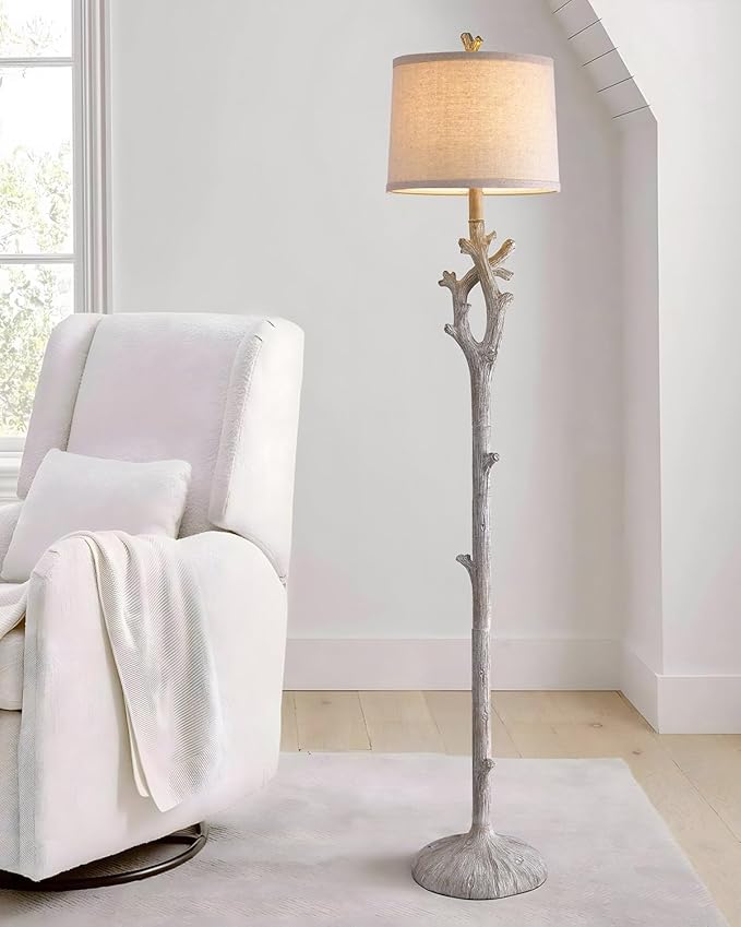 OYEARS Retro Farmhouse Floor Lamp for Living Room Rustic Standing Lamps Tree Trunk Deco Modern Country Vintage Wood Grain 59.75" Tall Corner Floor Lamp Bedroom Office