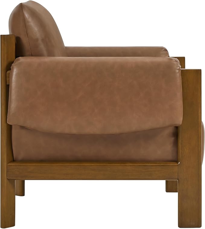 CHITA Accent Chair Set of 2, Mid Century Modern Upholstery Armchair for Living Room, Solid Wood Frame, Faux Leather in Saddle Brown