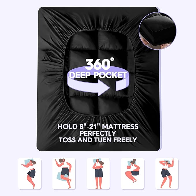 ABENE Mattress Topper Queen for Back Pain Relief, Extra Thick Mattress Pad Pillowtop, Soft Mattress Protector Cover with 8"-21" Deep Pocket, Overfilled Down Alternative Filling (Black, Queen)