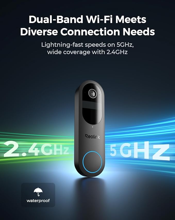 REOLINK Video Doorbell Camera with Chime, 1:1 Head-to-Toe View, 2.4/5 GHz WiFi, Person/Vehicle/Package Detection, No Monthly Fees