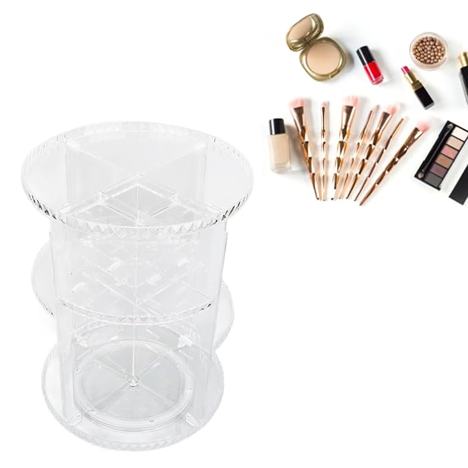 Diamond Pattern Cosmetic Storage Box, 360 Degree Rotating Makeup Organizer, Transparent Desktop for Lipstick Skincare, Stable Base Organizer