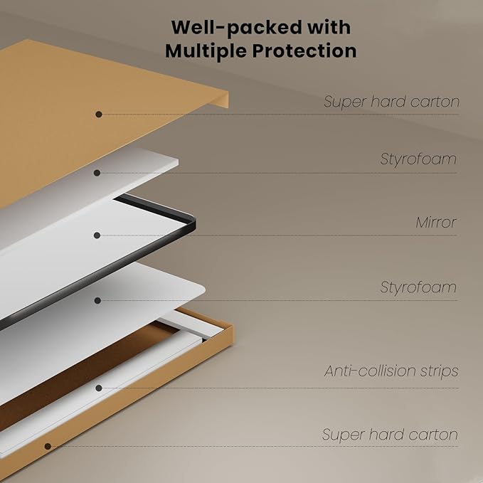 Gold Bathroom Mirror, 72x36 Inch Brushed Gold Metal Frame Mirror for Wall, Rounded Rectangle Bathroom Vanity Mirror, Tempered Glass, Anti-Rust, Horizontal/Vertical