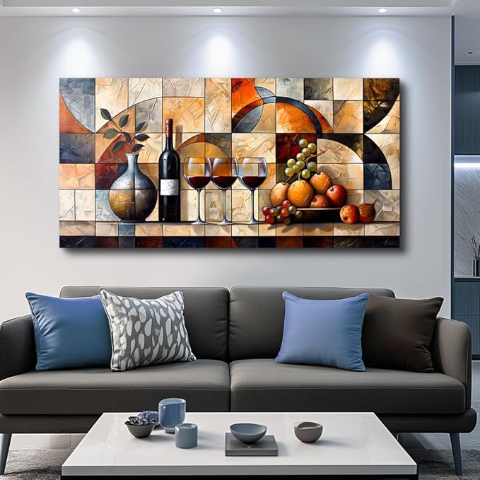 PHAOHUAXM Large Canvas Wall Art For Living Room Abstract Wall Decor For Bedroom Office Wall Decor Wine Glass Mural Restaurant Wall Painting Framed Pictures Artwork Farmhouse Home Decor 24"X48"