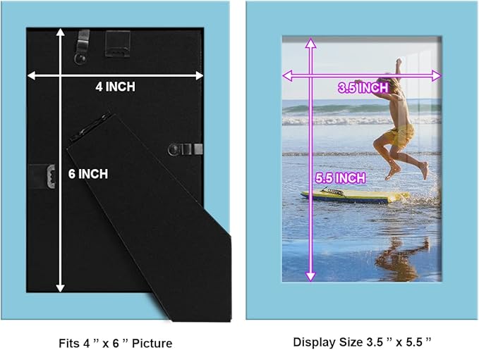 Renditions Gallery 4x6 inch Picture Frame High-end Modern Style, Made of Solid Wood and High Definition Glass Ready for Wall and Tabletop Photo Display, Blue Frame