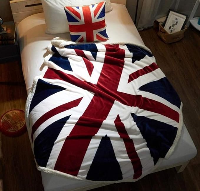 UKELER Flannel Sherpa Throw 60'' x 50'' Union Jack Fleece Blanket Soft Comfy Flannel Blanket Throws for Bed/Couch/Sofa/Office/Camping