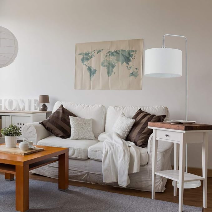 GLOBE Electric 67396 Barden 58" Floor Lamp, Silver, White Fabric Shade, On/Off Socket Rotary Switch