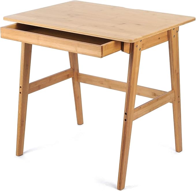 Nnewvante Writing Computer Desk 31.5" Bamboo Home Office Table with Large Drawer, Modern Furniture Simple Study Makeup Workstation