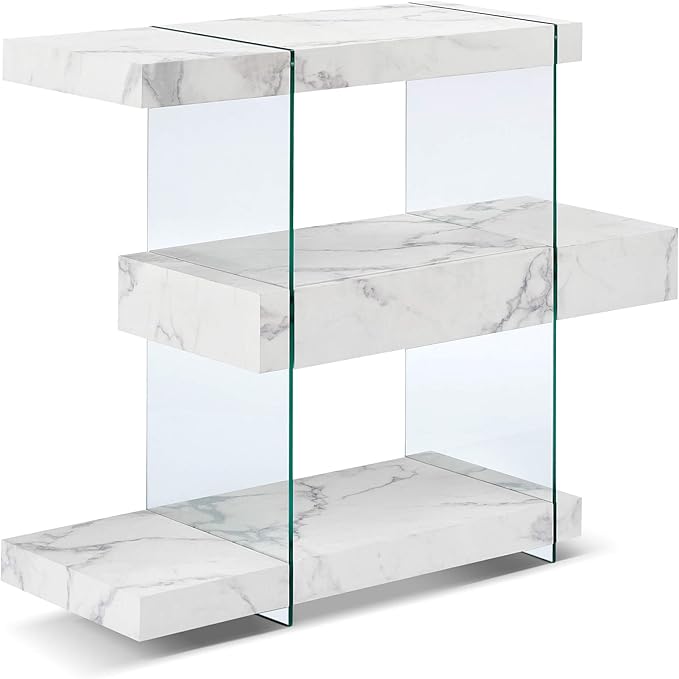 ivinta Glass Console Table with Storage Shelves, 3-Tier Modern Entryway Table with Hidden Drawer for Living Room Hallway or Entrance, 5104 (White, 39")