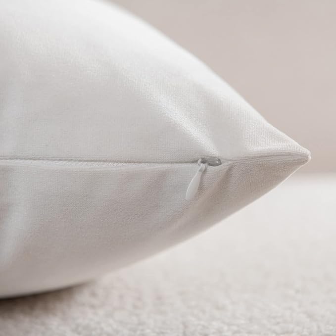 DEZENE Decorative Pillow Cases 20x20 White: 2 Pack Cozy Soft Polyester Square Throw Pillow Covers for Farmhouse Home Decor