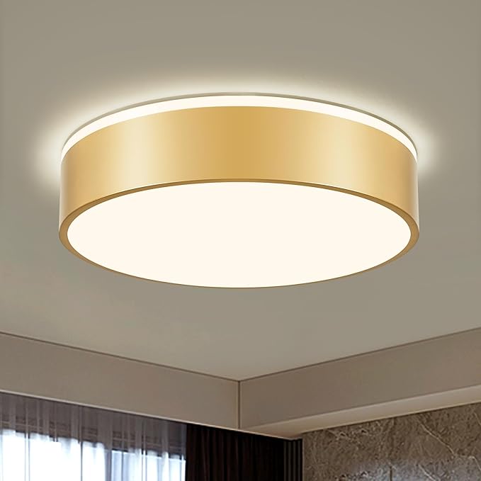 Dimmable Gold LED Large Flush Mount Ceiling Light, 5CCT 2700K-6000K Ceiling Light Fixture,Modern Round Metal Ceiling Lamp for Bedroom, Kitchen, Living Room 36W- 15.7in