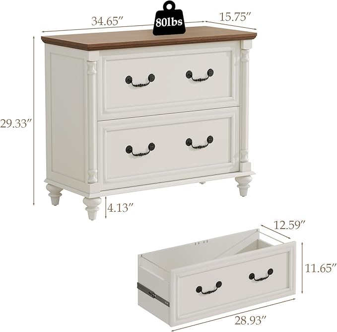 Farmhouse Lateral File Cabinet 2 Drawers File Cabinet for Legal/Letter/A4 Size Hanging Files, Large Wood File Storage Cabinets Printer Stand for Home Office Cabinet, White