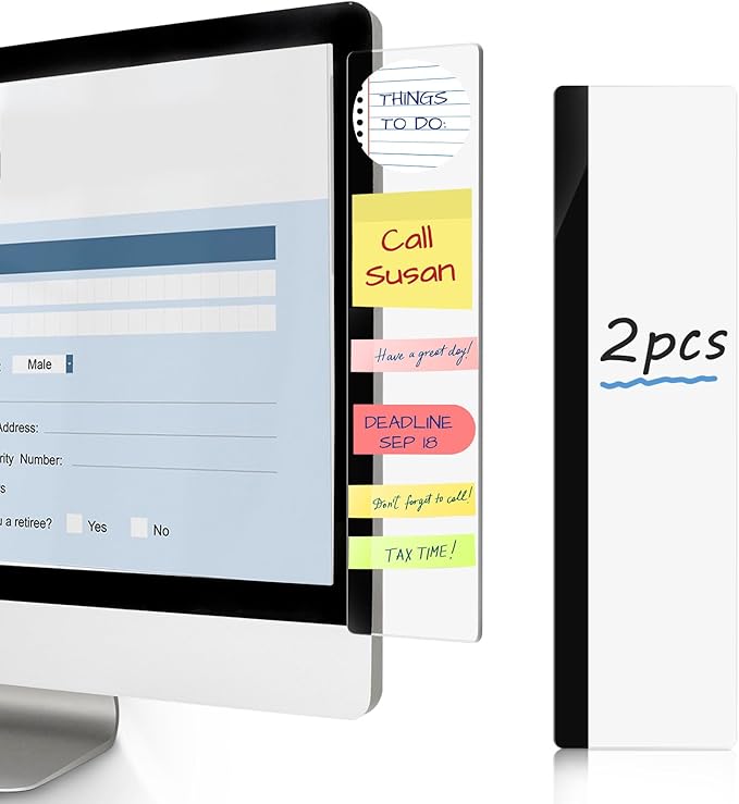 DOLLAR BOSS Monitor Memo Boards for Computers 2 Pcs Office Desk Accessories 11" x 3.1" Transparent Acrylic Monitor Side Panel Multifunction Message Board Screen Note Holder for Office Home Work Desk