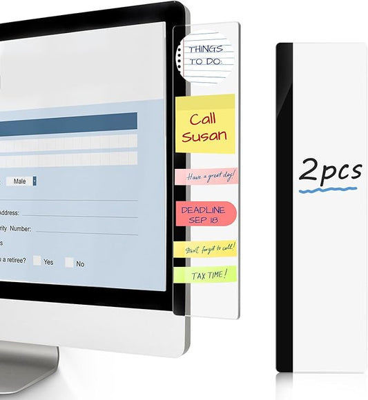 DOLLAR BOSS Monitor Memo Boards for Computers 2 Pcs Office Desk Accessories 11" x 3.1" Transparent Acrylic Monitor Side Panel Multifunction Message Board Screen Note Holder for Office Home Work Desk