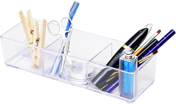 carrotez 3 Compartment Clear Plastic Drawer Organizer for Makeup, Bathroom, Desk, Vanity