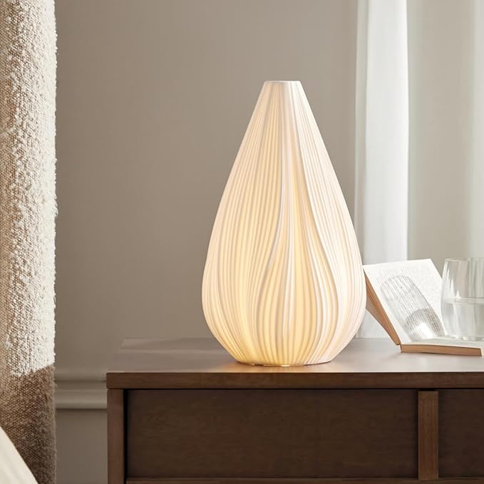 RONDURE 12.5" Modern Ceramic Table Lamp, Modern Bedside Lamps for Bedroom, Living Room and Nightstand, White Translucent Ceramic Shade, Warm Ambient Lighting, Home Decor