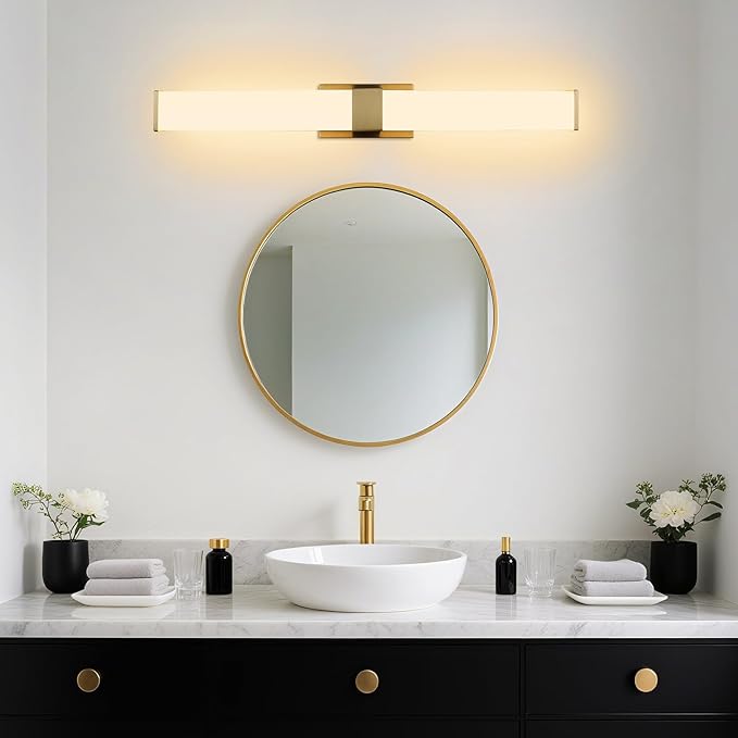 Kalium 33in Modern Wall Sconces, Dimmable Bathroom Vanity Lights, 3000K Warm White LED Indoor Sconces Lighting for Bathroom, Stairs, Living Room, Bedroom. Hardwired.