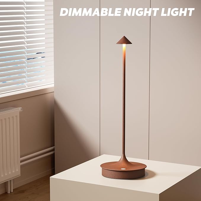 Set of 2 Small Cordless Table Lamp Rechargeable, Battery Operated Desk Lamp, 4000mAh LED Touch Lamp, Dimmable Portable Outdoor Waterproof Wireless Table Light for Restaurants/Bars/Outdoor(Brown)