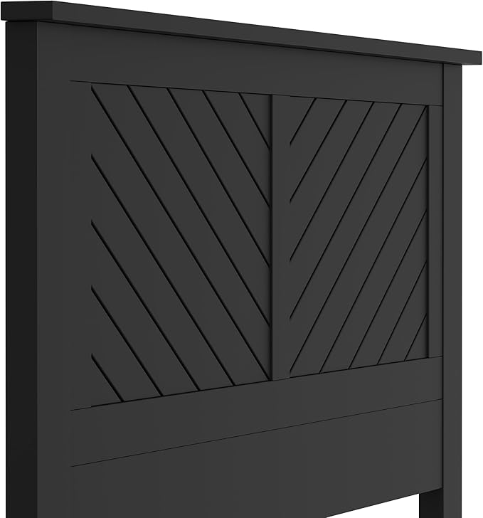 Serene Poplar Wood Full Headboard, Modern Farmhouse Panel with Chevron Scoring, Full Size Headboard in Black, Casual Coastal Style, Easy Assembly, Quality Materials