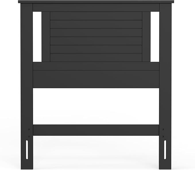 Serene Poplar Wood Twin Headboard, Modern Farmhouse Panel with Horizontal Scoring, Twin Size Headboard in Black, Casual Coastal Style, Easy Assembly, Quality Materials