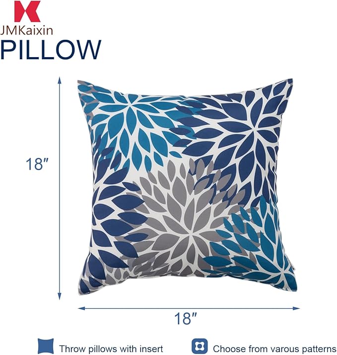 Outdoor Pillows, Pack of 2 Waterproof Decorative Throw Pillows with Inserts, 18”x18” Square Pillows for Bed, Couch, Sofa and Patio Furniture