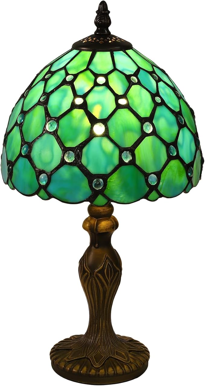 Tiffany Table Lamp Blue Beads Stained Glass 3 Way Table Lamps for Living Room Nightstand Bedside Bedroom Home Office Desk Lamps W/LED Bulb 8X8X15Inch